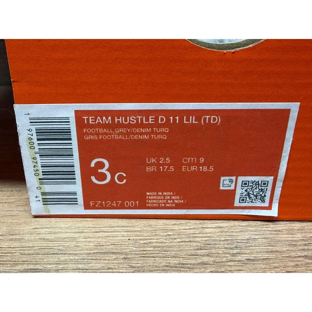 Nike Team Hustle D 11 LIL (TD) Grey / Denim Turquoise FZ1247-001 Size 3C